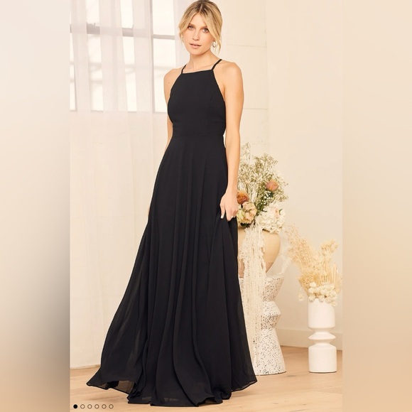 Lulu’s Black High Neck Floor Length Dress - Picture 1 of 5